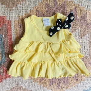 Cutie Pie Baby Girl 0-3 Months Ruffled Yellow Dress w/ Black Daisy Flower Ribbon